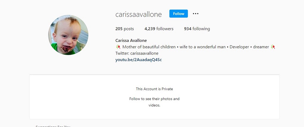 Unlike Hunter Williams Carissa Avallone Instagram account is private 