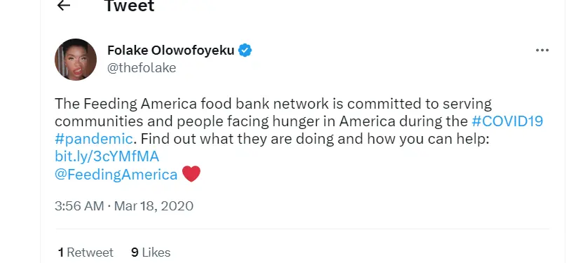 Folake Raised Voice For Food For People In Need During The Coronavirus Pandemic On 18 March 2020